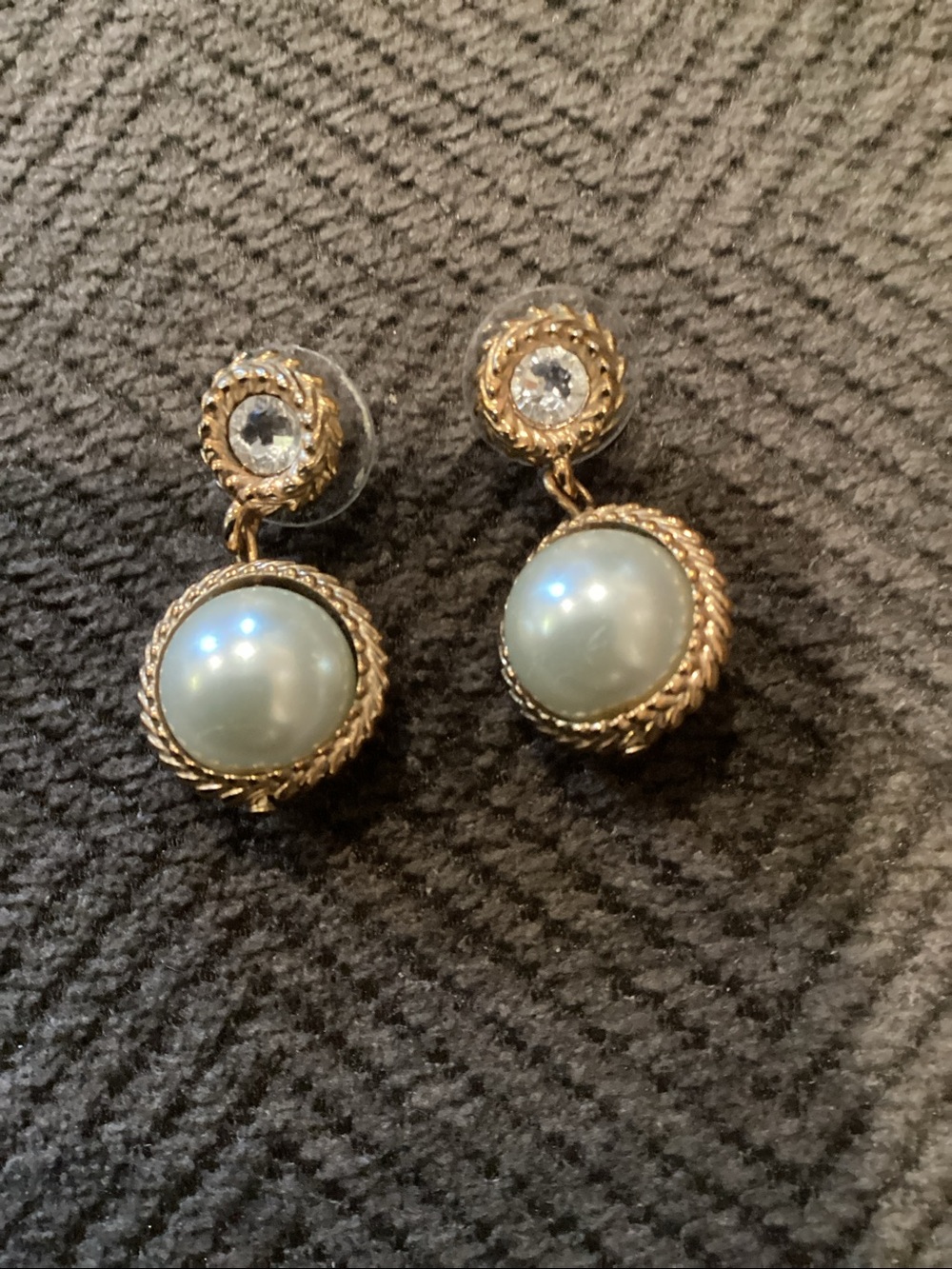 Faux Pearl Globe Gold Tone Earrings